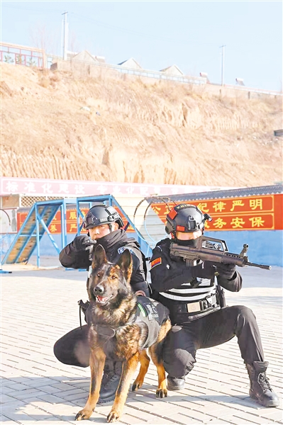     警犬雷克和訓(xùn)導(dǎo)員臘宏偉（左）。